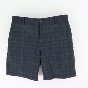 Chaps‎ Chino Shorts Mens Size 40 Black Gray Plaid Poly Blend Pockets Lightweight